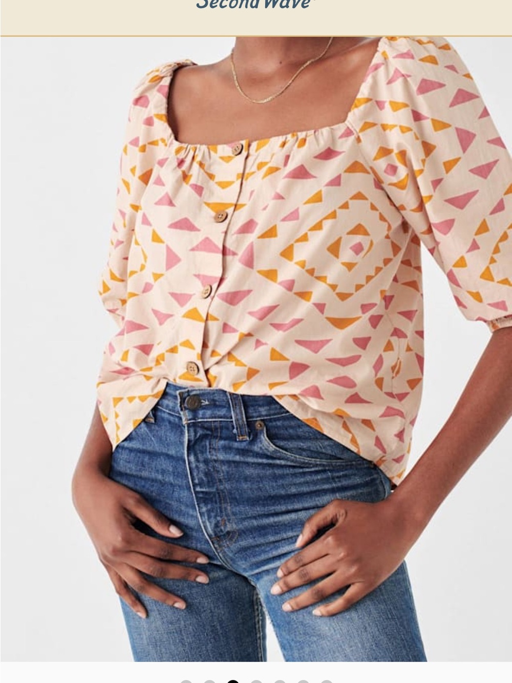 Faherty Pink and Mustard Geometric Blouse